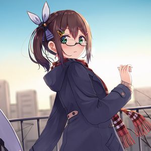 Preview wallpaper girl, glasses, coat, anime