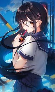 Preview wallpaper girl, glasses, coffee, cup, anime