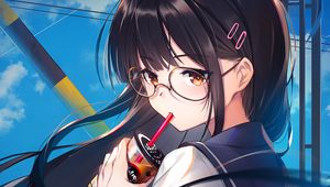 Preview wallpaper girl, glasses, coffee, cup, anime