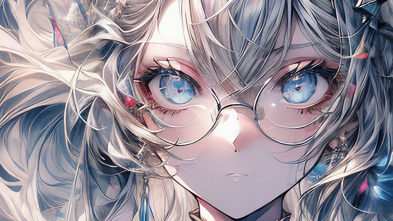 Wallpaper girl, glasses, crystals, jewelry, anime, art