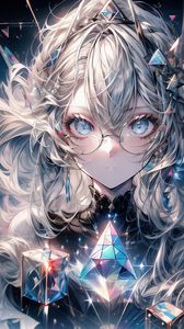 Preview wallpaper girl, glasses, crystals, jewelry, anime, art