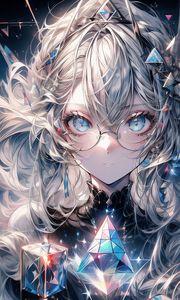 Preview wallpaper girl, glasses, crystals, jewelry, anime, art