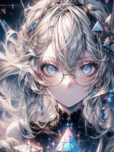 Preview wallpaper girl, glasses, crystals, jewelry, anime, art