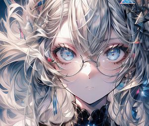 Preview wallpaper girl, glasses, crystals, jewelry, anime, art