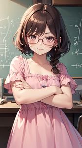 Preview wallpaper girl, glasses, dress, pose, anime