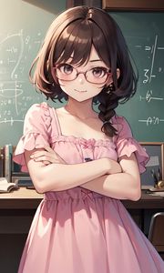 Preview wallpaper girl, glasses, dress, pose, anime