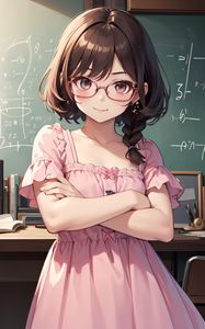 Preview wallpaper girl, glasses, dress, pose, anime