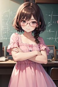 Preview wallpaper girl, glasses, dress, pose, anime