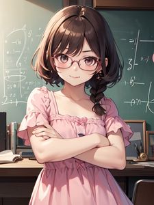 Preview wallpaper girl, glasses, dress, pose, anime
