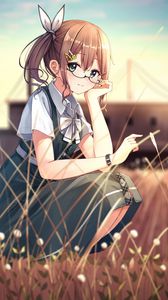 Preview wallpaper girl, glasses, dress, glance, anime