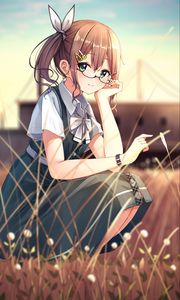 Preview wallpaper girl, glasses, dress, glance, anime