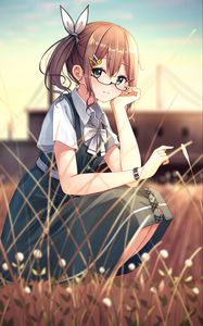 Preview wallpaper girl, glasses, dress, glance, anime