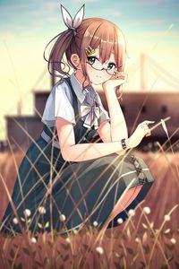 Preview wallpaper girl, glasses, dress, glance, anime