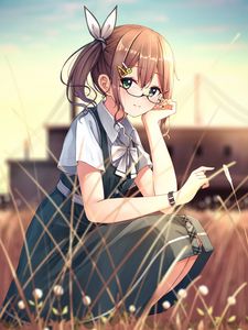 Preview wallpaper girl, glasses, dress, glance, anime