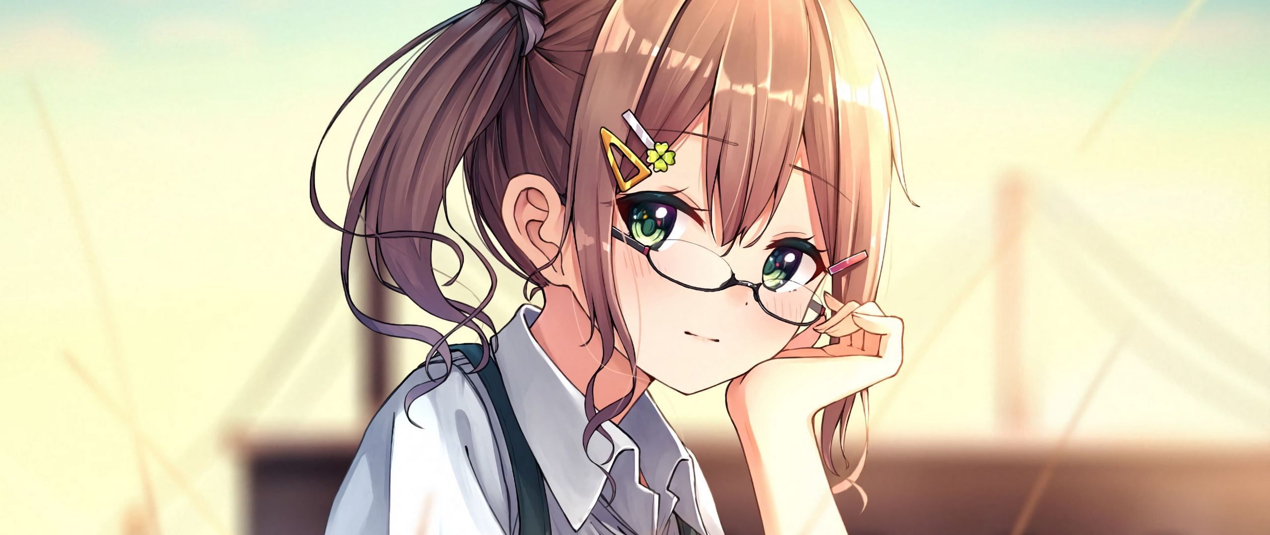 Download wallpaper 2560x1080 girl, glasses, dress, glance, anime dual