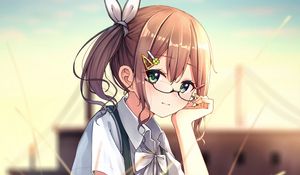 Preview wallpaper girl, glasses, dress, glance, anime