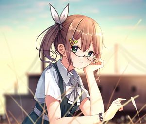 Preview wallpaper girl, glasses, dress, glance, anime