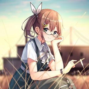 Preview wallpaper girl, glasses, dress, glance, anime