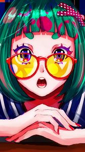 Preview wallpaper girl, glasses, emotion, anime