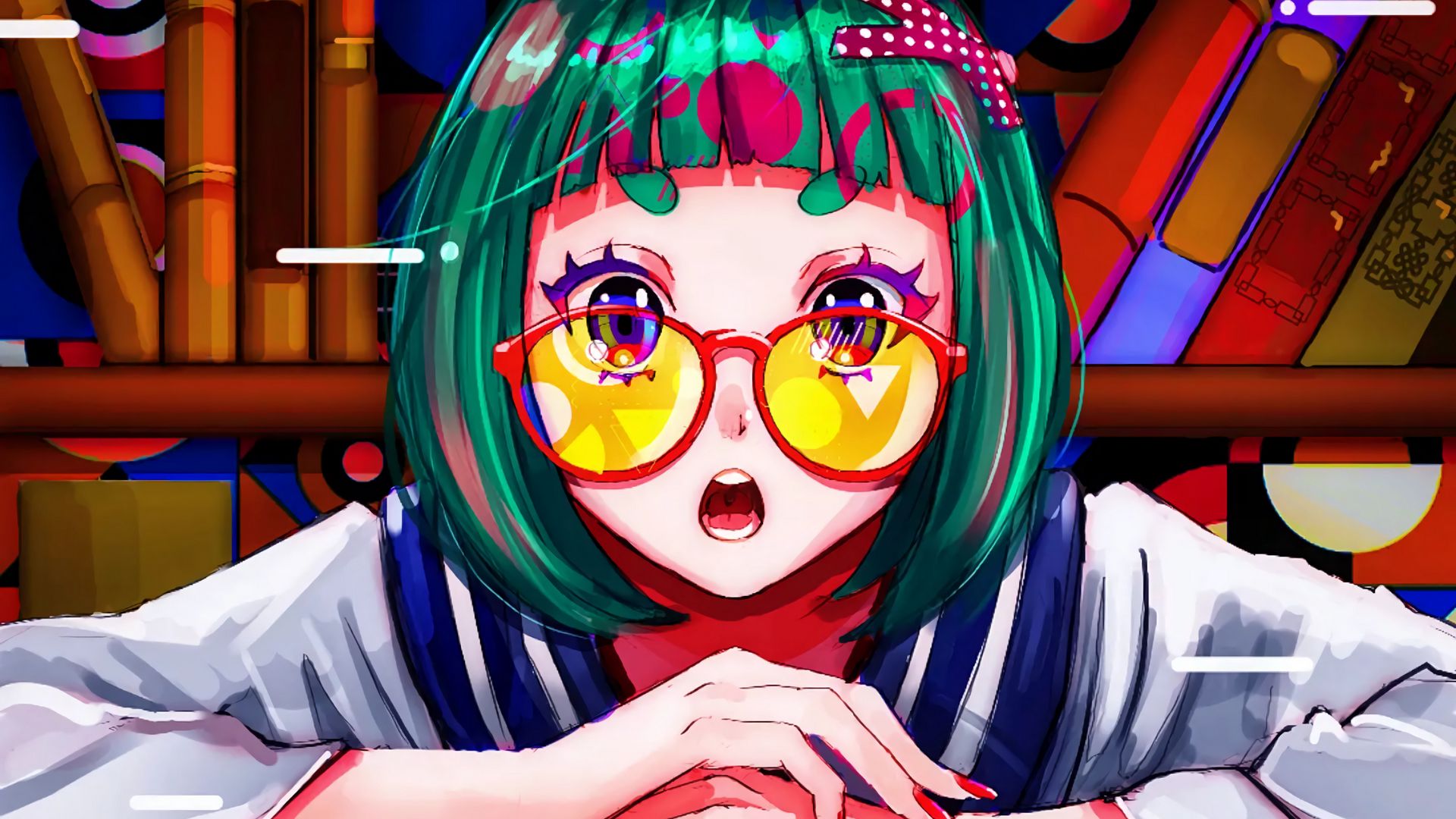 Download wallpaper 1920x1080 girl, glasses, emotion, anime full hd