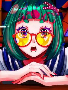 Preview wallpaper girl, glasses, emotion, anime