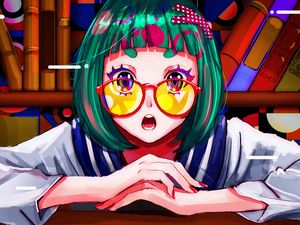 Preview wallpaper girl, glasses, emotion, anime