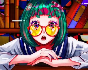 Preview wallpaper girl, glasses, emotion, anime