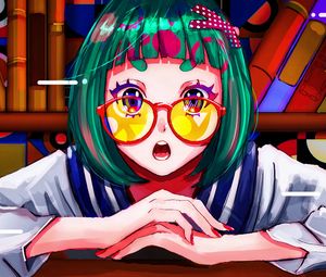 Preview wallpaper girl, glasses, emotion, anime