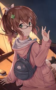 Preview wallpaper girl, glasses, gesture, anime, art