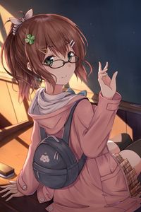 Preview wallpaper girl, glasses, gesture, anime, art