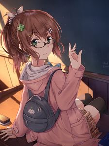 Preview wallpaper girl, glasses, gesture, anime, art