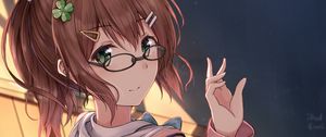 Preview wallpaper girl, glasses, gesture, anime, art