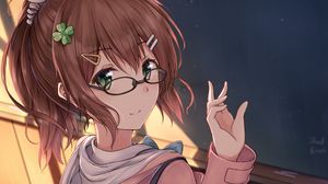 Preview wallpaper girl, glasses, gesture, anime, art