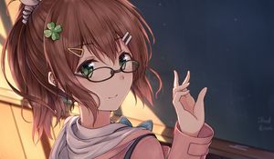 Preview wallpaper girl, glasses, gesture, anime, art