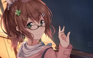 Preview wallpaper girl, glasses, gesture, anime, art