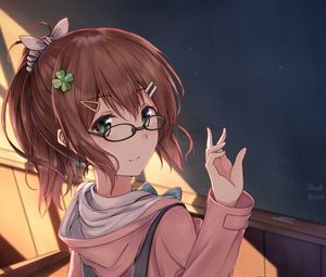 Preview wallpaper girl, glasses, gesture, anime, art