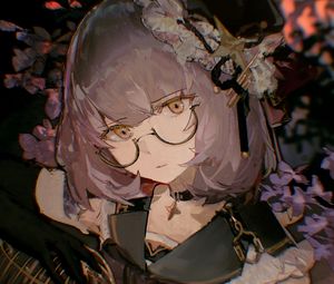 Preview wallpaper girl, glasses, glance, anime, art, cartoon