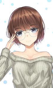 Preview wallpaper girl, glasses, glance, gesture, anime, art