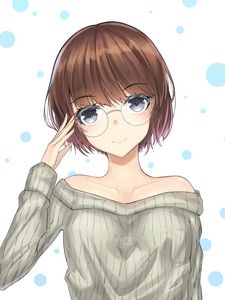 Preview wallpaper girl, glasses, glance, gesture, anime, art