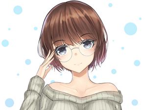 Preview wallpaper girl, glasses, glance, gesture, anime, art