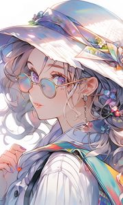 Preview wallpaper girl, glasses, hat, jewelry, anime