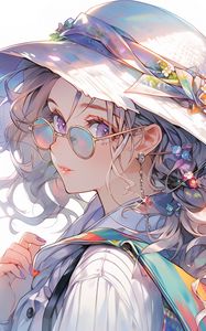 Preview wallpaper girl, glasses, hat, jewelry, anime