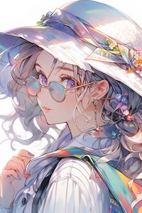 Preview wallpaper girl, glasses, hat, jewelry, anime