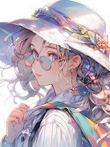 Preview wallpaper girl, glasses, hat, jewelry, anime