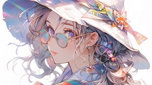 Preview wallpaper girl, glasses, hat, jewelry, anime