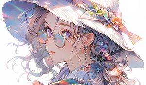 Preview wallpaper girl, glasses, hat, jewelry, anime