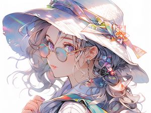 Preview wallpaper girl, glasses, hat, jewelry, anime