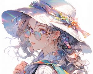 Preview wallpaper girl, glasses, hat, jewelry, anime