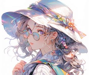 Preview wallpaper girl, glasses, hat, jewelry, anime