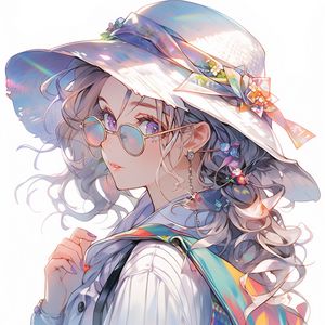 Preview wallpaper girl, glasses, hat, jewelry, anime